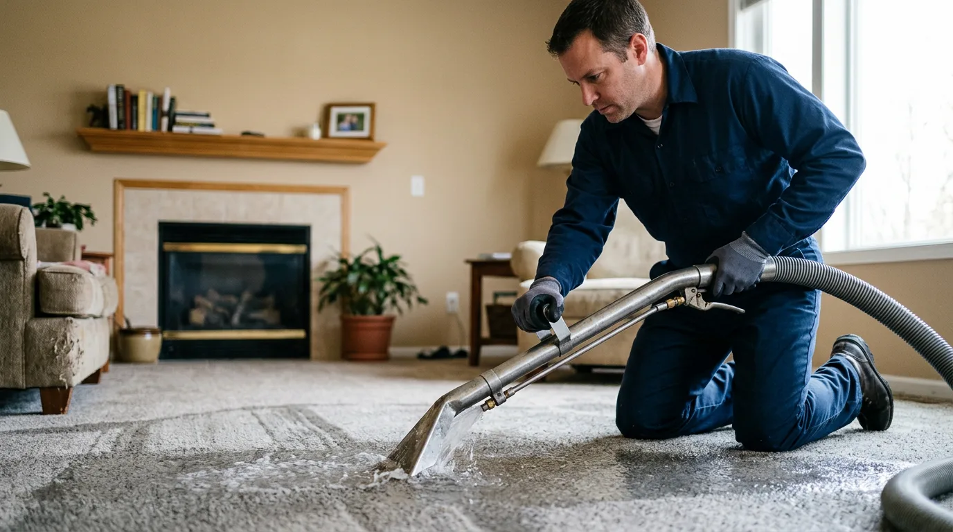Water damage restoration technician working near College Station, AR